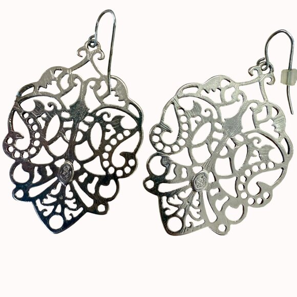Premier Designs Darcy Matte Silver-Tone Filigree Fishhook Dangle Drop Earrings - Picture 2 of 11